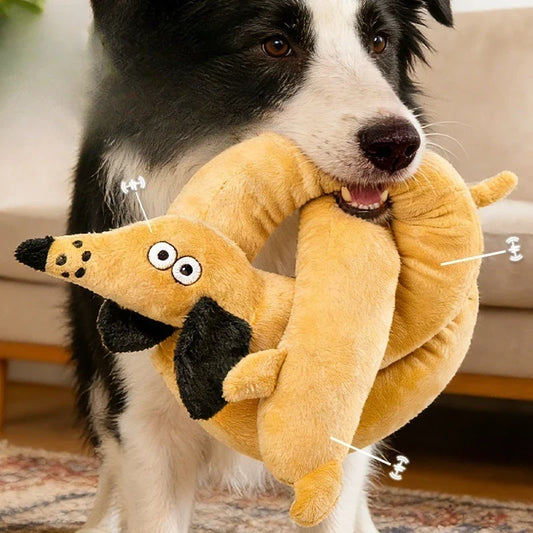 Squeaky Plush Dog Toy Sausage Puppy Chew Toy - MyPetDollar.com