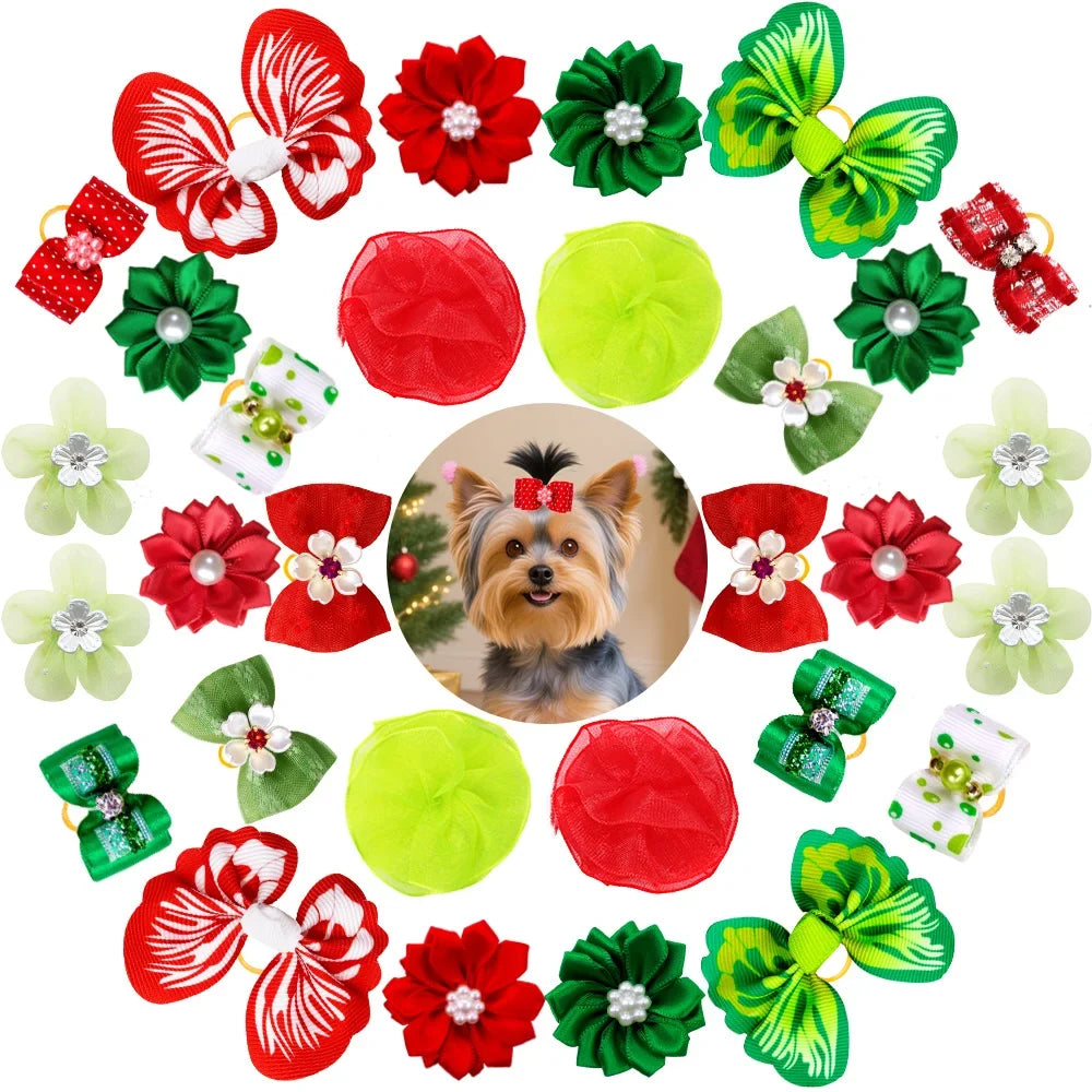 Set Colorful Style Dog Bows with Rubber Bands Multi