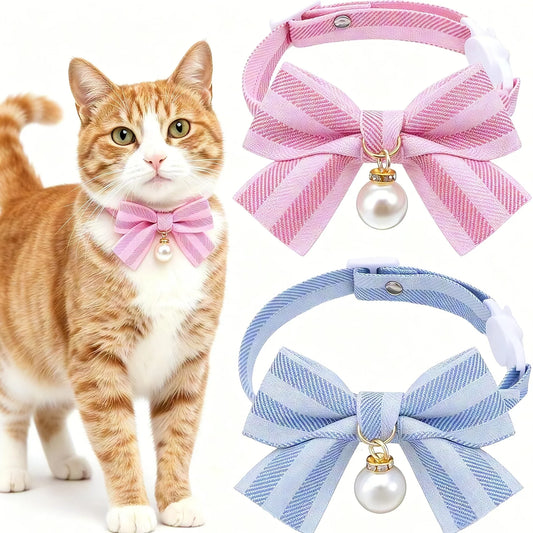1Pc Breakaway Cat Bowtie Collar, Pearl Decor - MyPetDollar.com