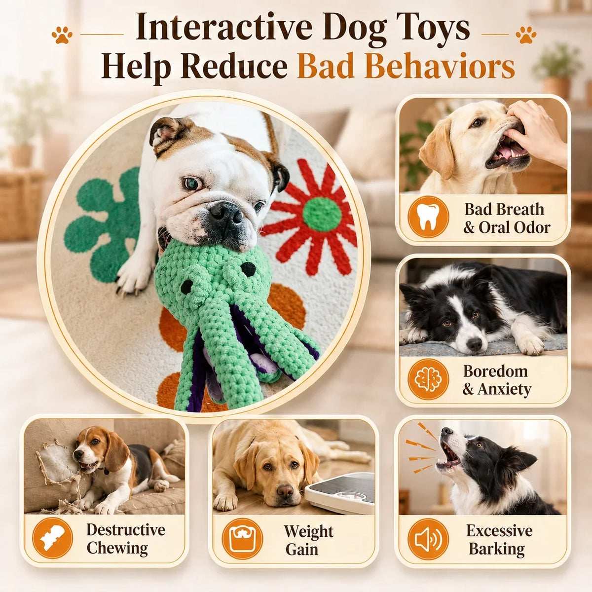 3Pcs Dog Plush Octopus Toy Interactive Sound - MyPetDollar.com