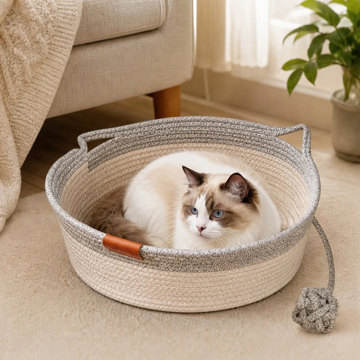 Japanese Pet Cat Bed Round Hand Woven Rattan - MyPetDollar.com