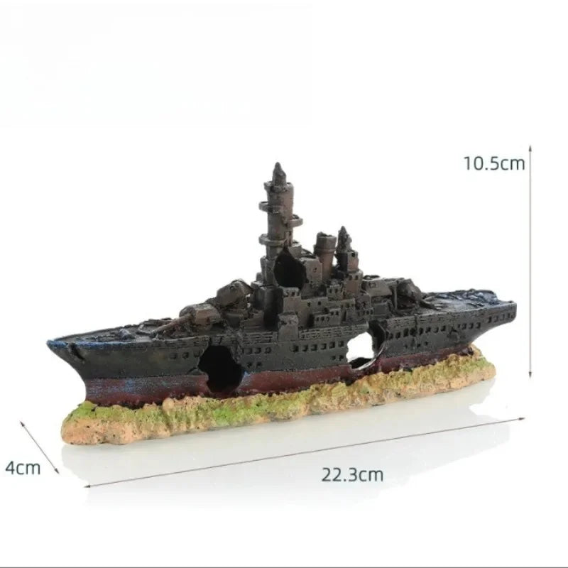 Resin Sunken Pirate Ship Aquarium Ornament, - MyPetDollar.com