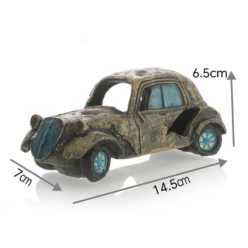 Aquarium Ornament Shaped Like Car Wreckage Featuring Hiding – 4 Colors