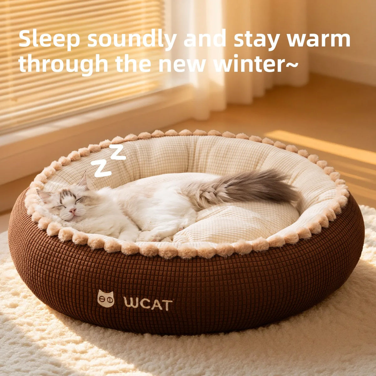 Pom-pom Edge Round Cloud Pet Deep Sleep Bed, - MyPetDollar.com