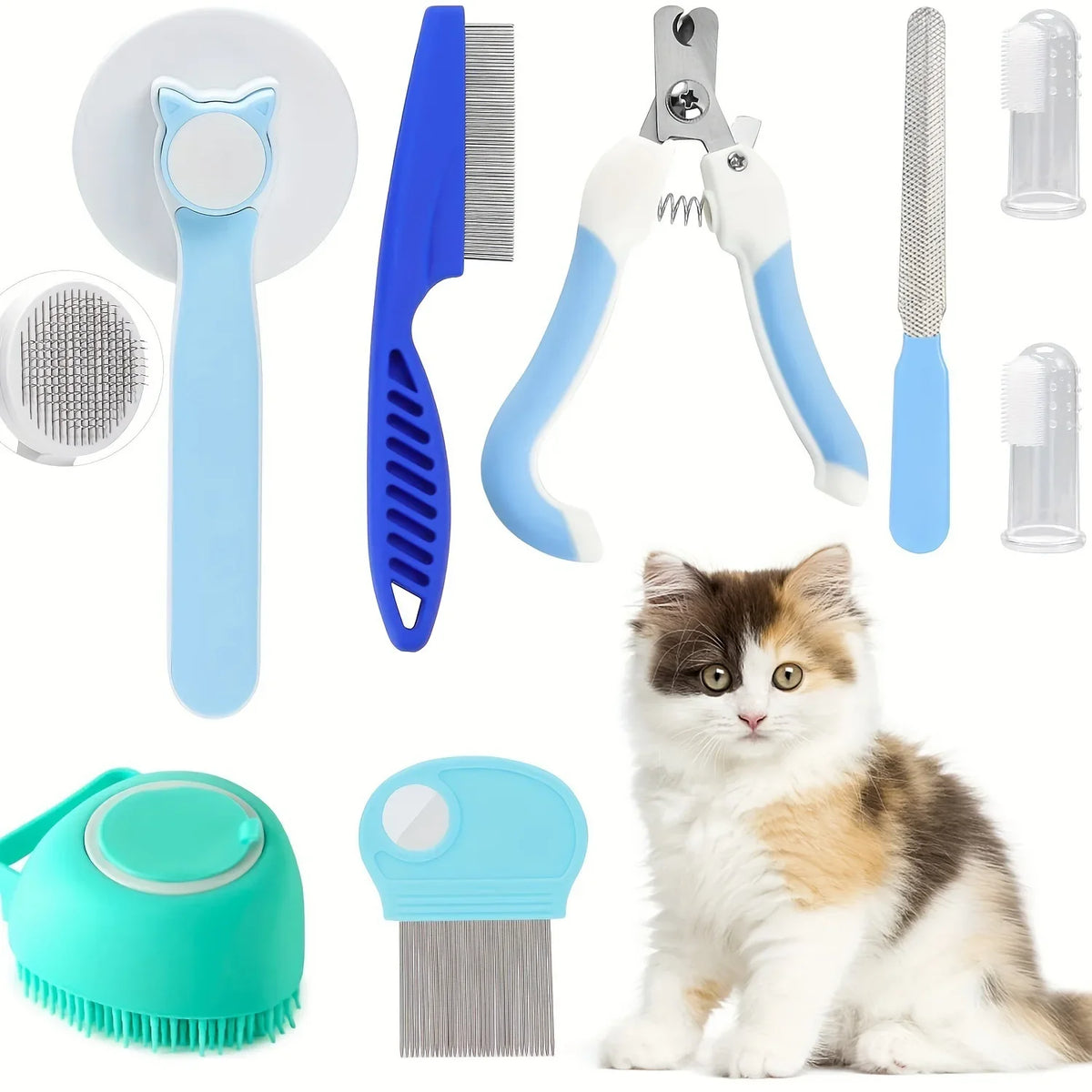8Pcs Combo Set Cat Brush Beauty Kit with Pet - MyPetDollar.com