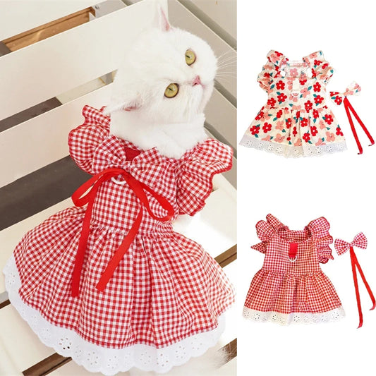 Summer Pet Dress Floral Pattern Plaid Skirts - MyPetDollar.com