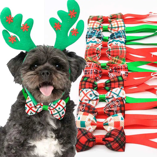 10/30PCS Plaid Pet Cat Dog Bowtie Christmas - MyPetDollar.com