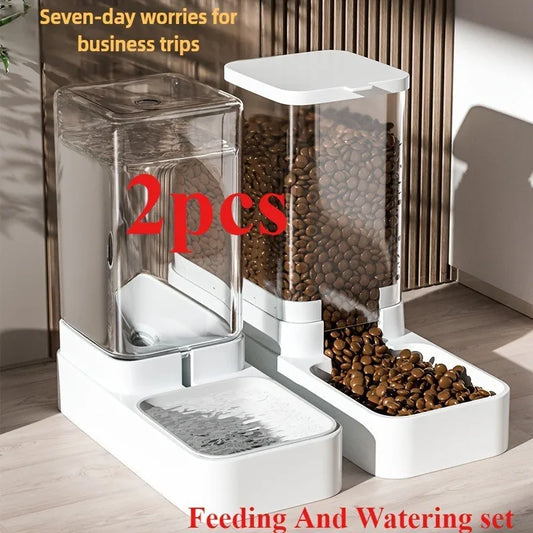 Pet Food Feeder and Water Dispenser Set