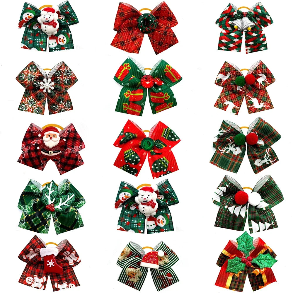 50/100pcs Christmas Dog Hair Bows Rubber - MyPetDollar.com