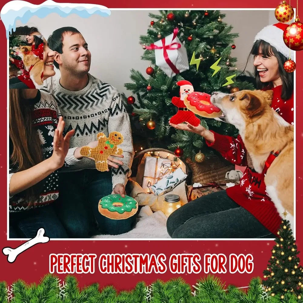Christmas Dog Plush Squeaky Toys Donut Chew - MyPetDollar.com