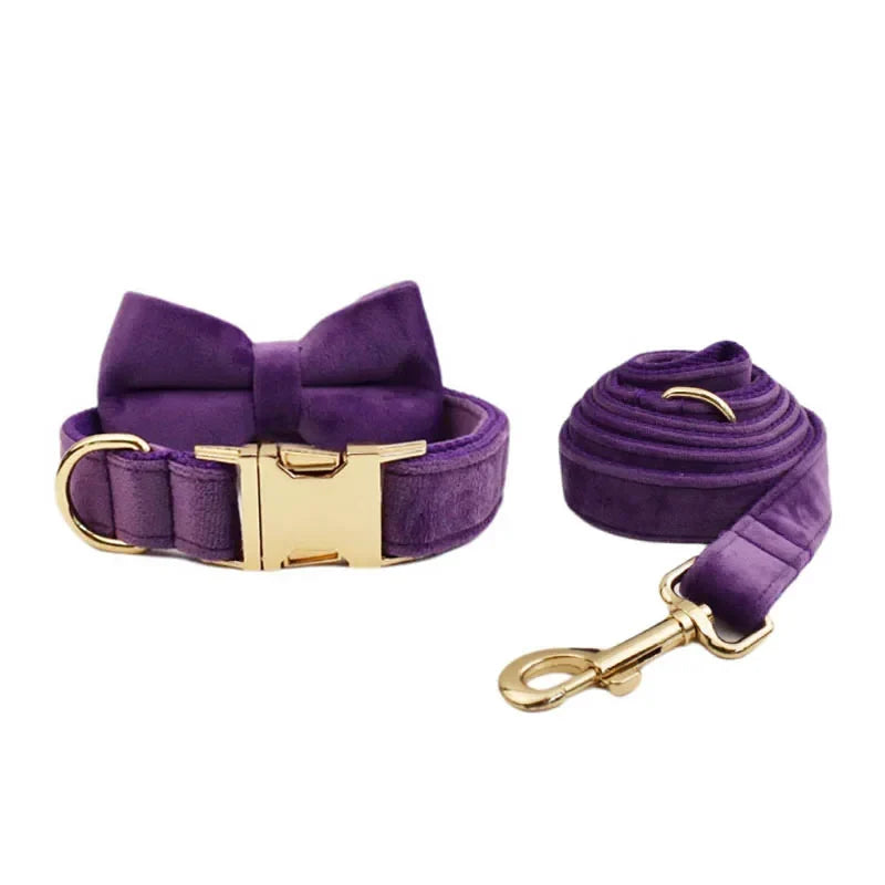 Purple Velvet Dog Collar And Leash Set For - MyPetDollar.com