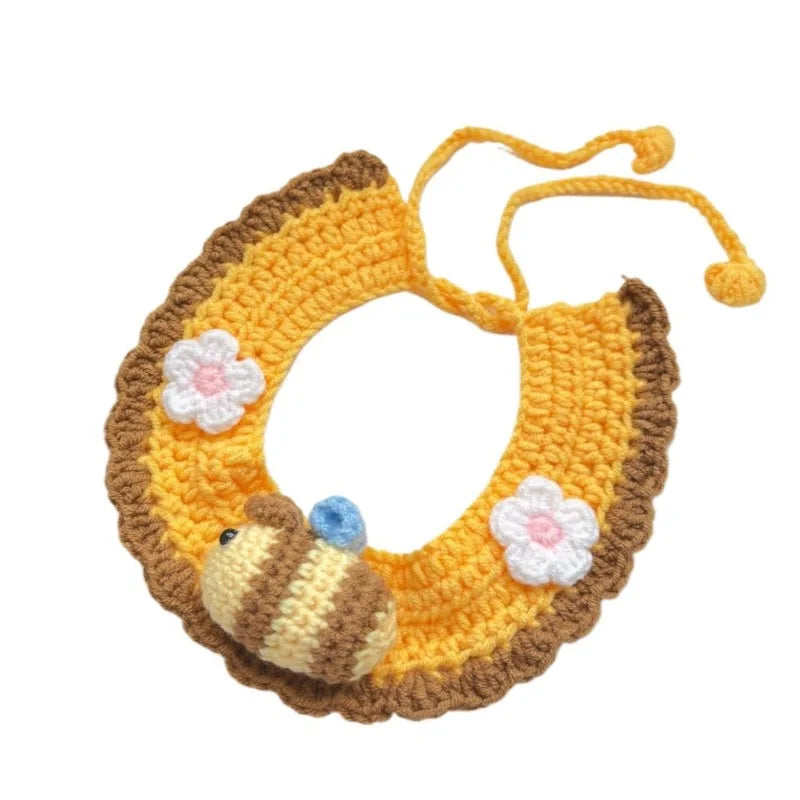 Knitted Cute Little Bee Cat Collar Dog Neck Pure Handmade – Cat Collars