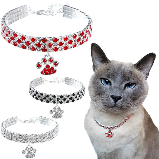 Cat Rhinestone Diamante Collar Necklace for - MyPetDollar.com