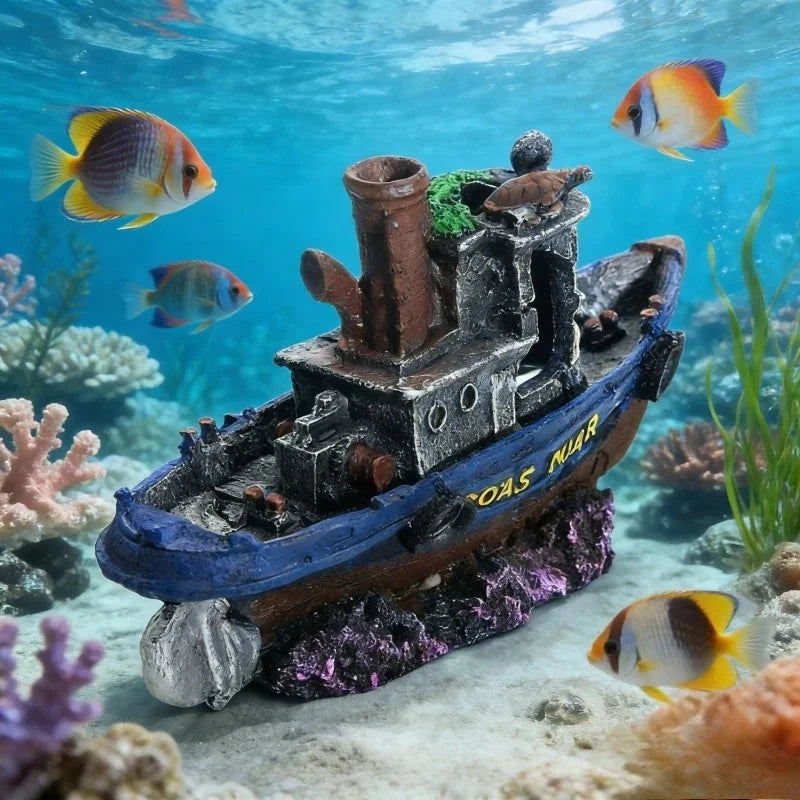 Resin Sunken Pirate Ship Aquarium Ornament, - MyPetDollar.com