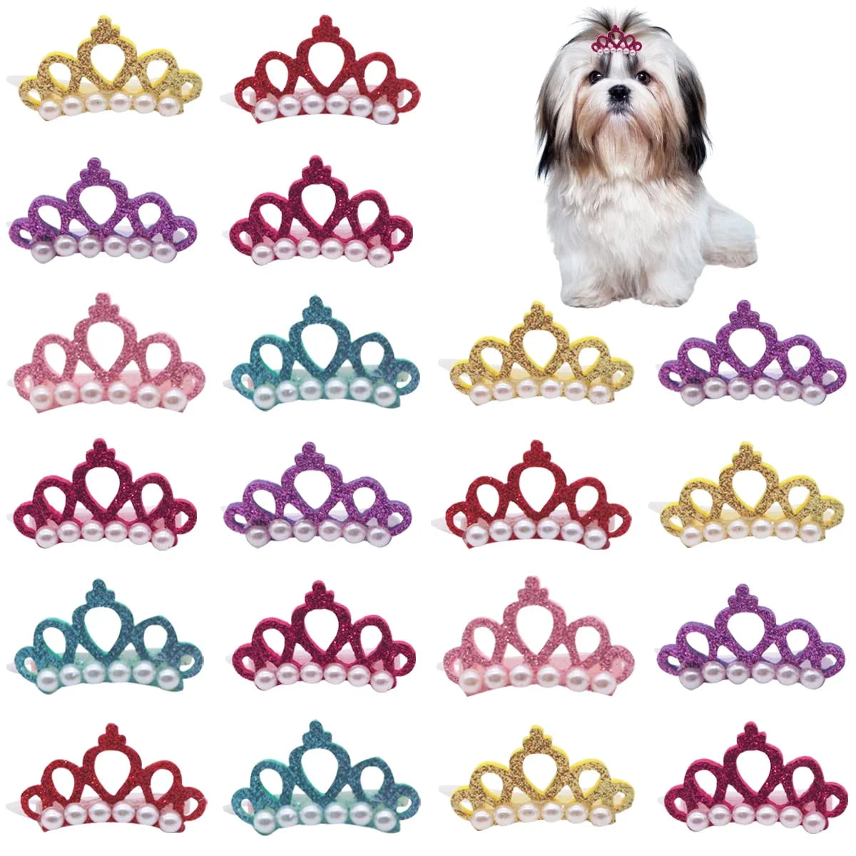 50/100pcs Crown Hair Clip for Pet Colorful - MyPetDollar.com