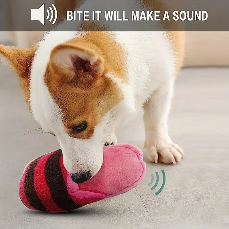 Durable Plush Squeaky Slipper Chew Toy - MyPetDollar.com