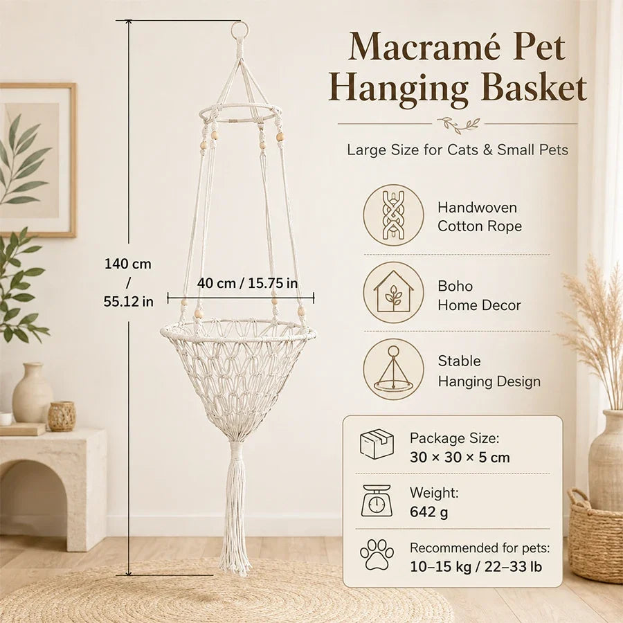 Cotton Boho Macrame Hanging Pet Hammock