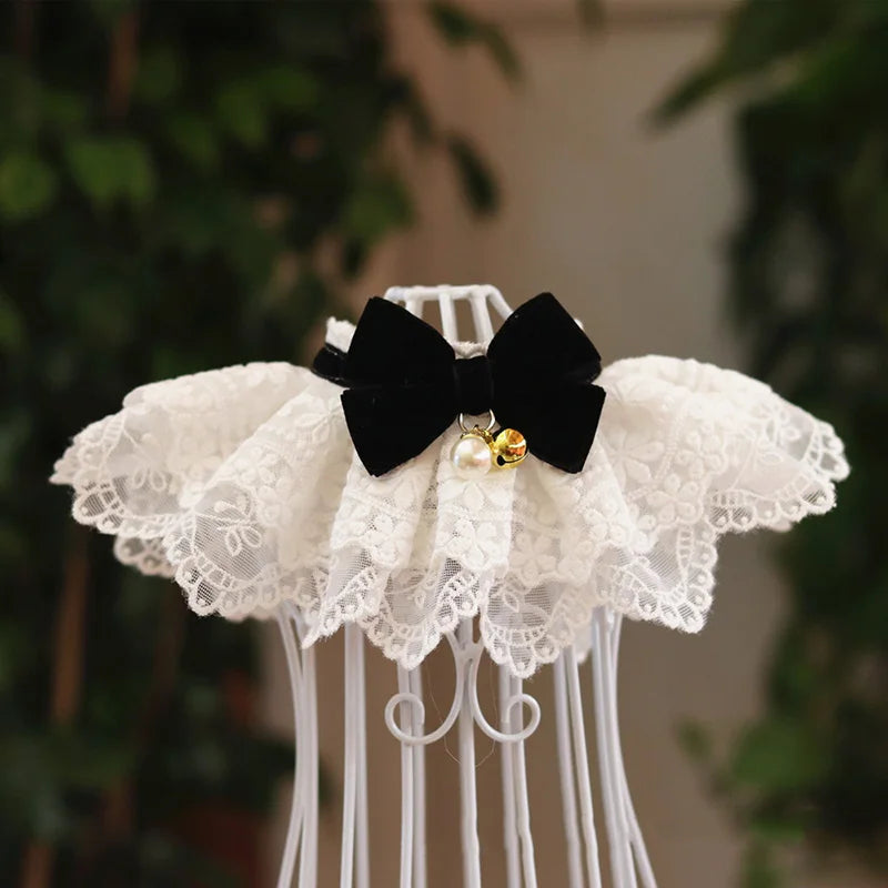 Lace Bowknot Pearl With Bell Neckerchief Pet - MyPetDollar.com