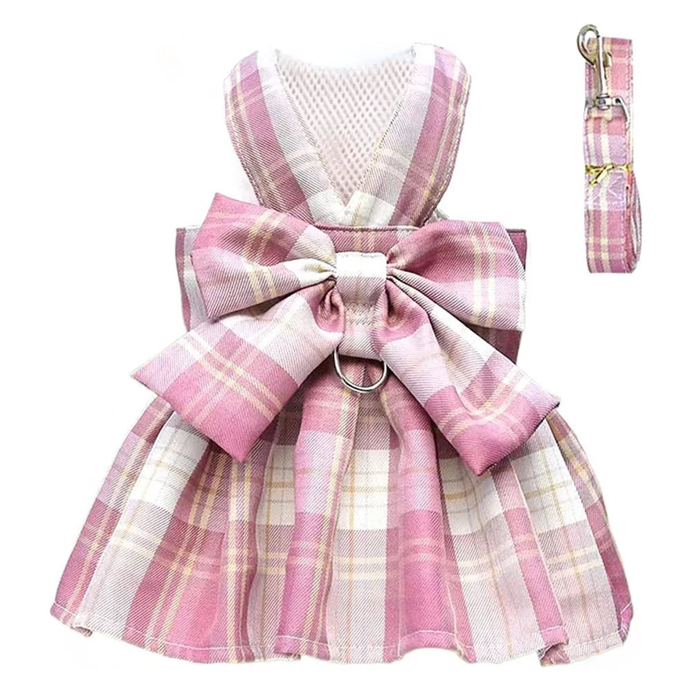 Plaid Dog Dress Bow Tie Harness Leash Set - MyPetDollar.com