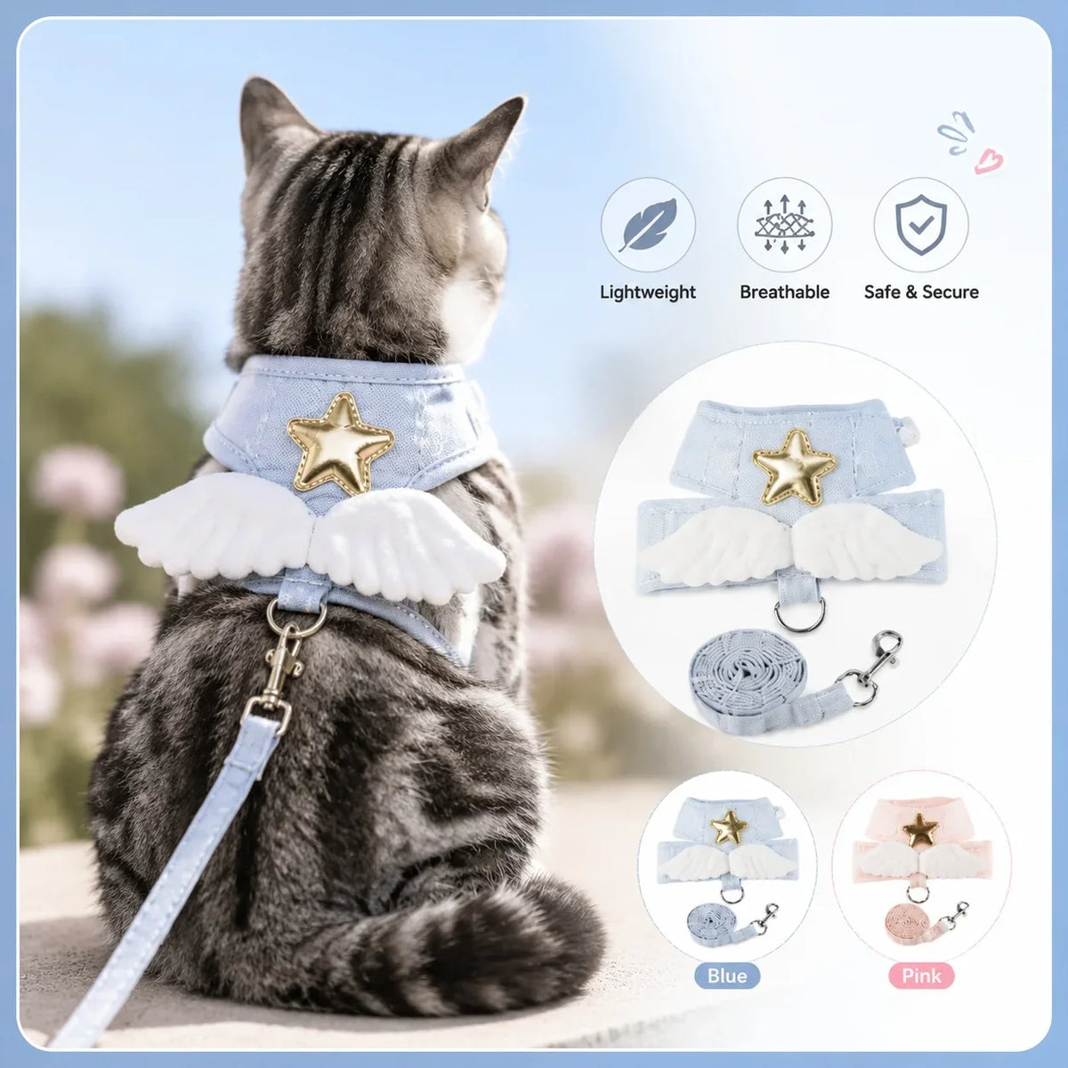 Angel Wing Cat Harness and Leash Set, Cute - MyPetDollar.com