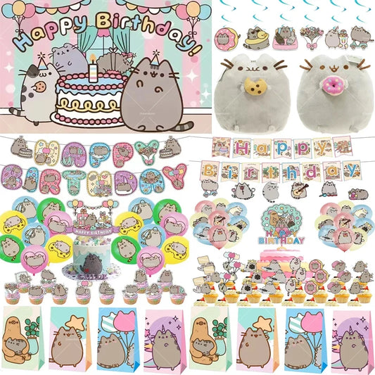 Pusheen Balloons Cartoon Cat Birthday Banner - MyPetDollar.com