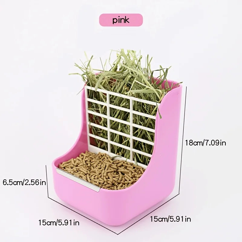 2‑in‑1 Hay Food Feeder Dish Cage Mount Anti Rollover Bite – 3 Colors