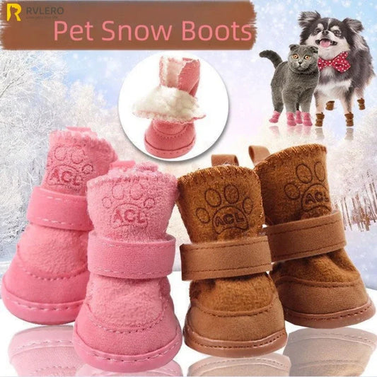 4Pcs Pet Snow Boots Thickened Plush Warm - MyPetDollar.com