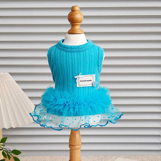 Cat Dog Clothes Blue Girls Dress Sleeveless - MyPetDollar.com