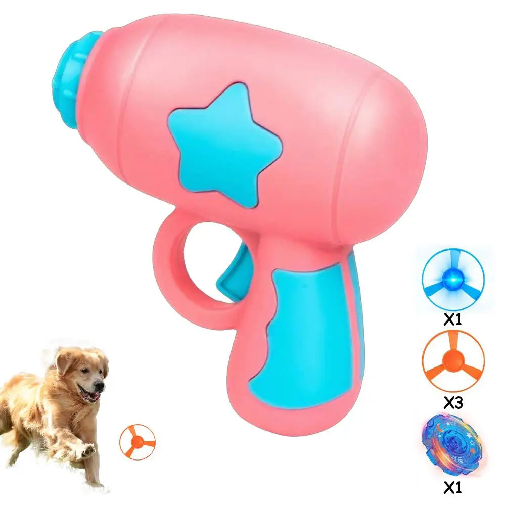 Funny Interactive Cat Plaything Flying Propeller Disc Launcher Gun