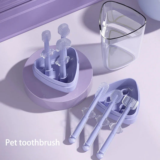 3pcs/set Pet Toothbrush Purple Cat Silica - MyPetDollar.com