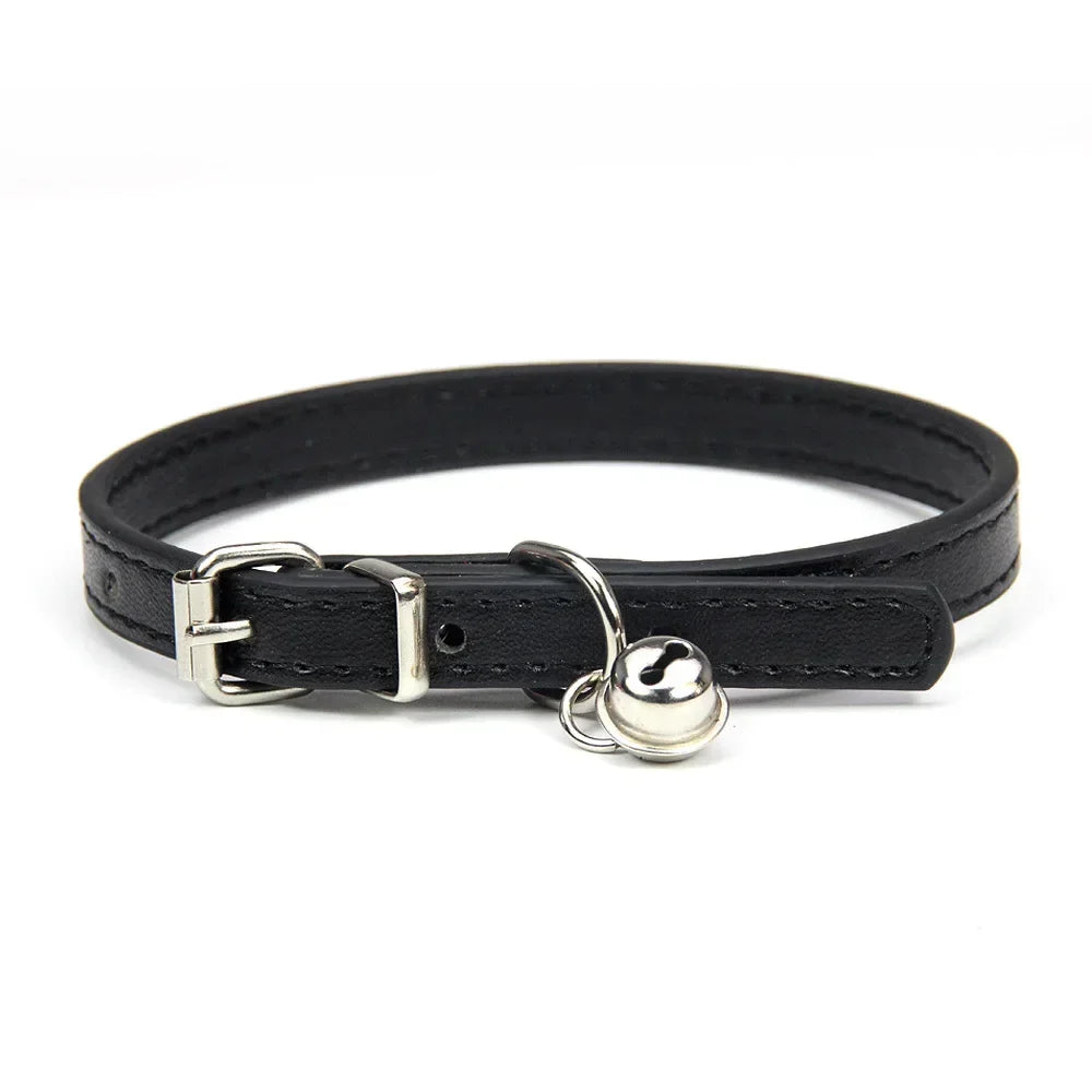 Cute Puppy Cat Collar With Bells PU Leather - MyPetDollar.com