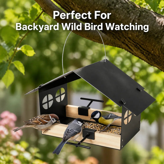 House‑Shaped Hanging Bird Feeder Iron Wood - MyPetDollar.com