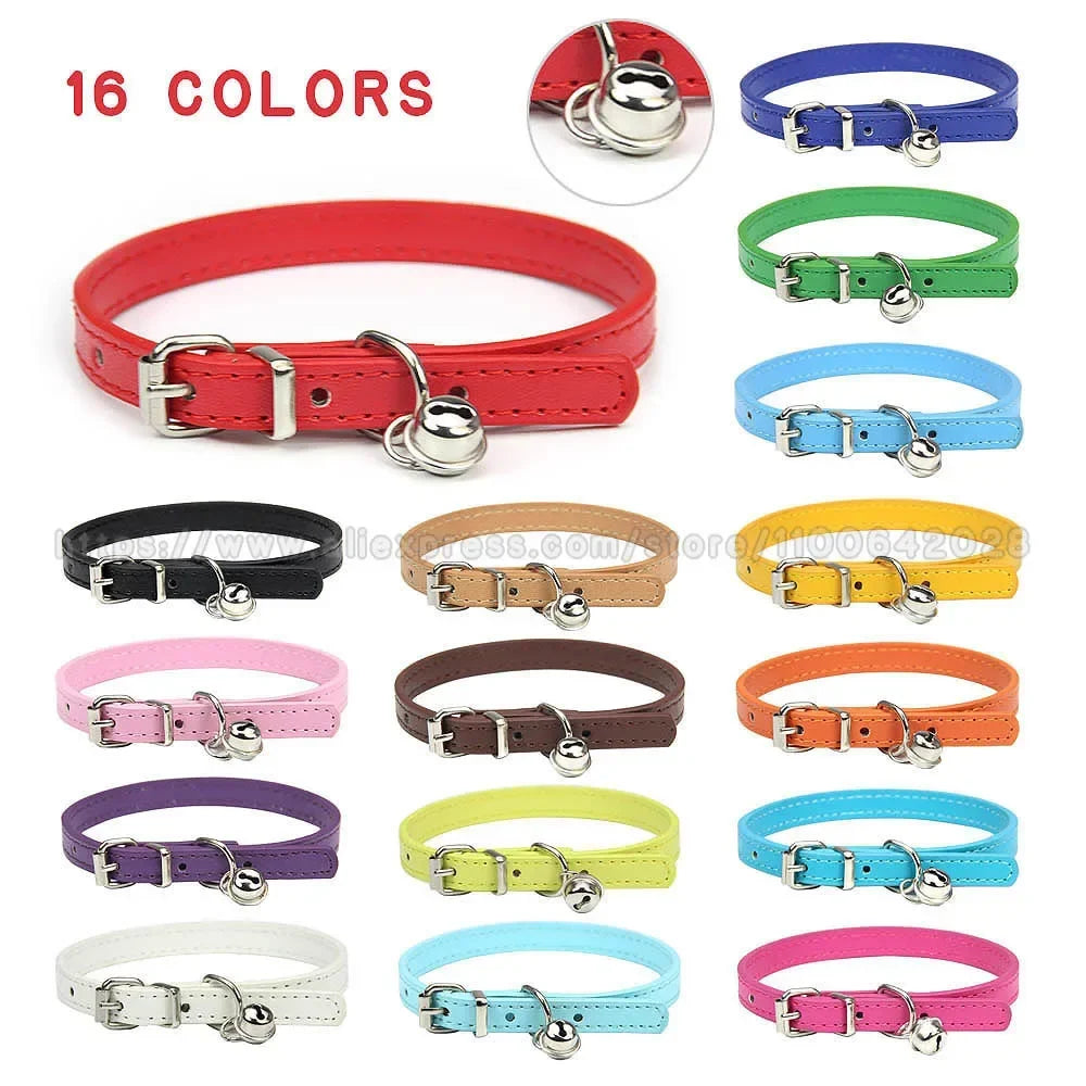 Cute Puppy Cat Collar With Bells PU Leather - MyPetDollar.com