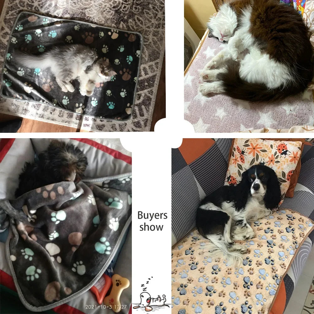 Coral Fleece Pet Blanket Warm Paw Print Dog - MyPetDollar.com