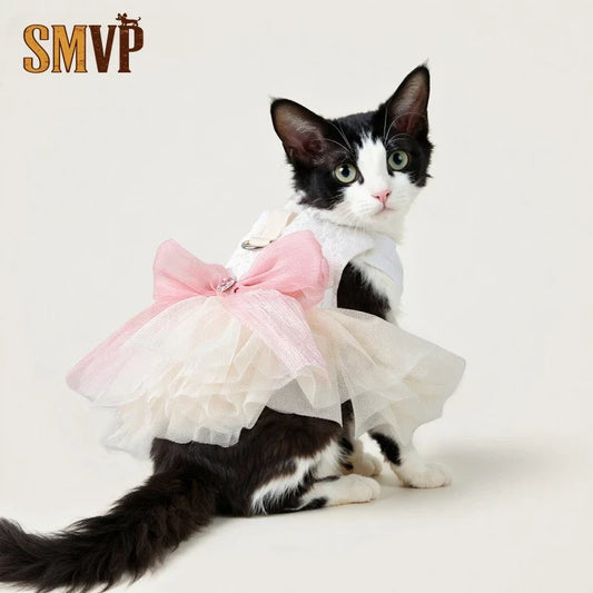 Sweetheart Cat Bridal Dress Lace Tulle Tutu - MyPetDollar.com