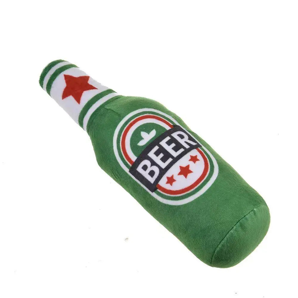 Plush Dog Toys Beer Bottle Shaped for Small Large Bite, Interactive