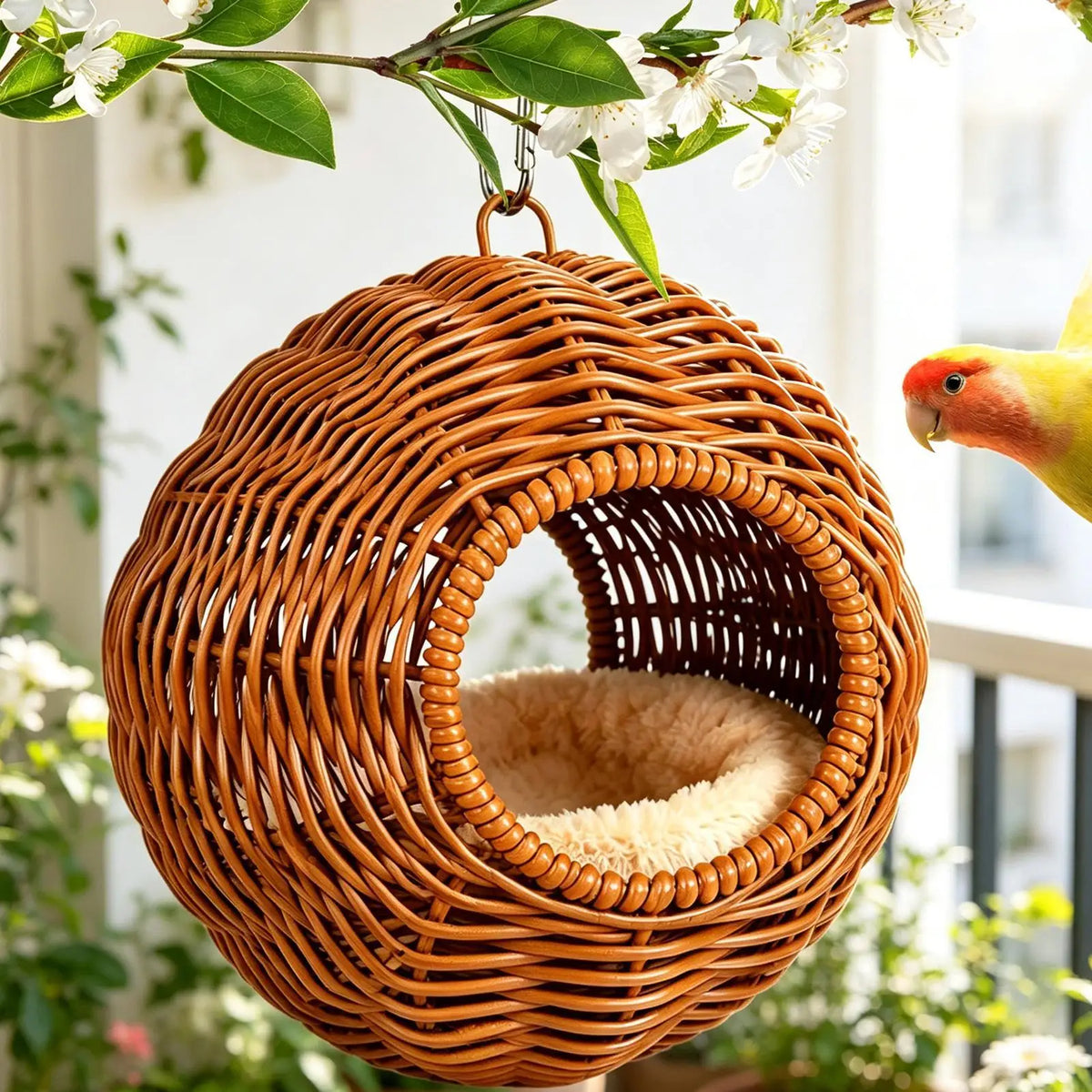 Small Parrots Bird House Fake Grass - MyPetDollar.com