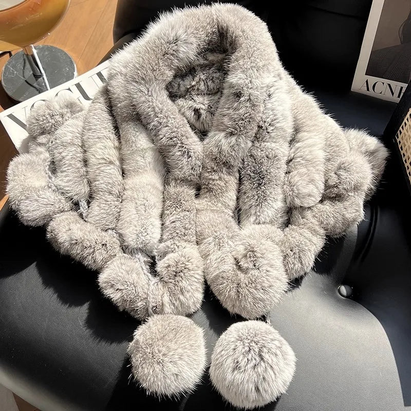 Lady Winter Real Rabbit Fur Scarf Natural Warm Soft