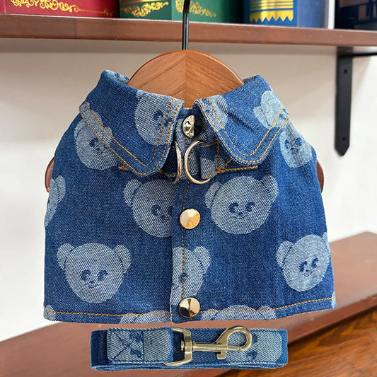 Denim Dog Harness and Lesh Set Pet Clothes - MyPetDollar.com