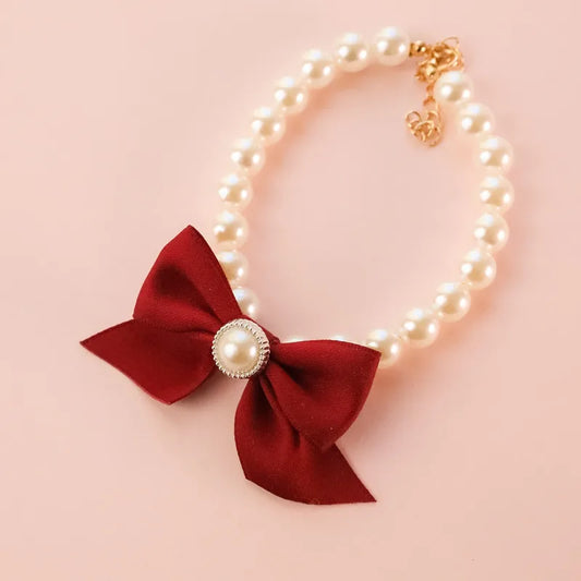 1Pcs New Pet Collar Pearl Bow Necklace Cat - MyPetDollar.com