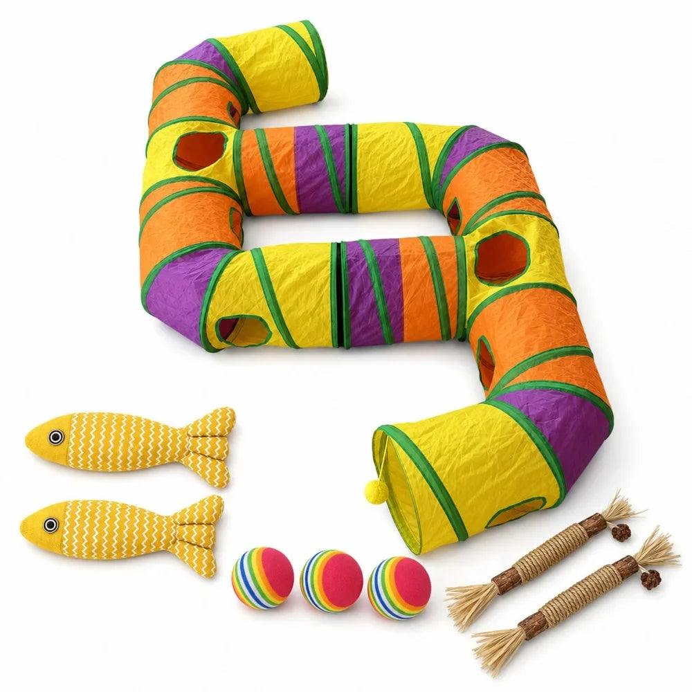 Extra Long Cat Tunnel Maze for Indoor Double E Shaped, Interactive