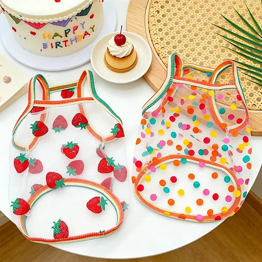 Summer Dog Clothes Colored Dots Strawberry - MyPetDollar.com