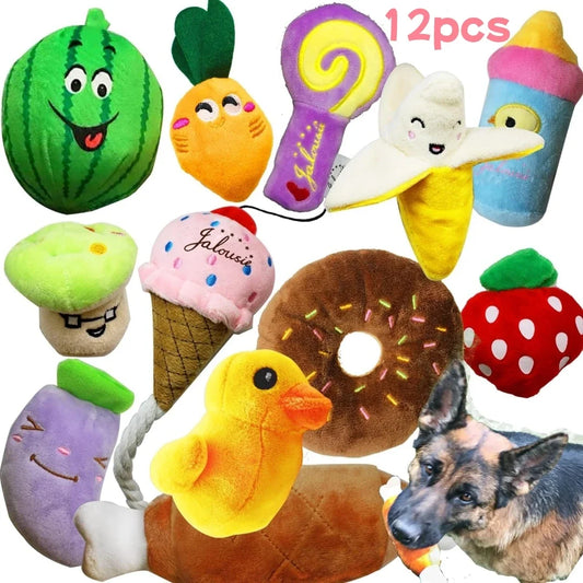 12 piece set of plush animal dog toys, dog - MyPetDollar.com