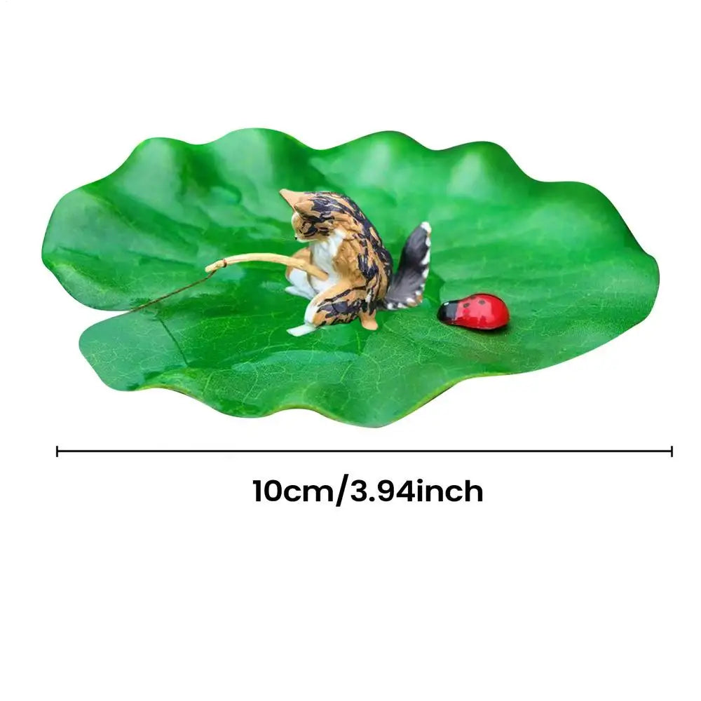 Resin Mini Floating Cat Fishing Lotus Leaf Aquarium Decoration – 7 Colors