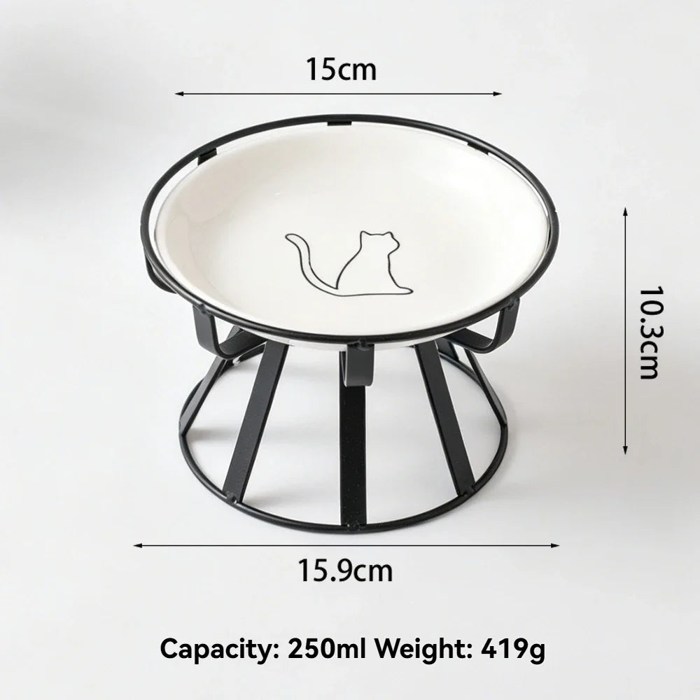 Non-Slip Elevated Ceramic Cat Bowl with Iron Stand