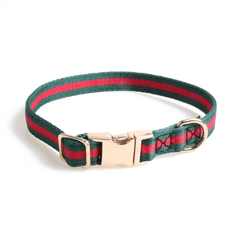Aminger S Pet Collar Leads Red and Green Webbing All Metal – 5 Colors