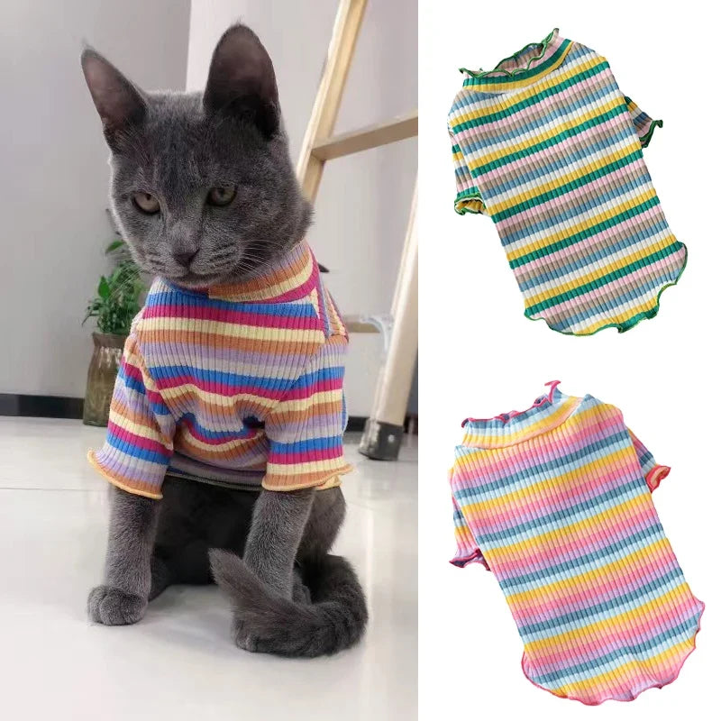 Colorful Stripe Sphynx Cat Vest Shirt for - MyPetDollar.com