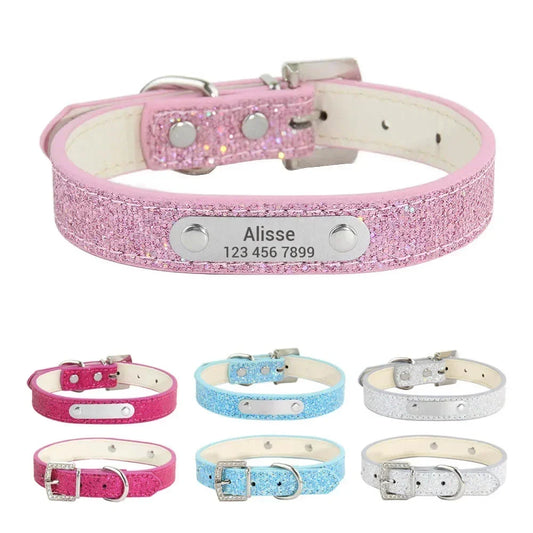 Custom Bling Leather Dog Collar with Name, - MyPetDollar.com