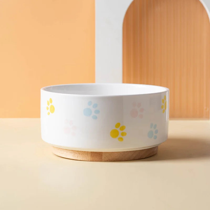 Ceramics Dog Bowl with Wood Mat Wide Mouth - MyPetDollar.com