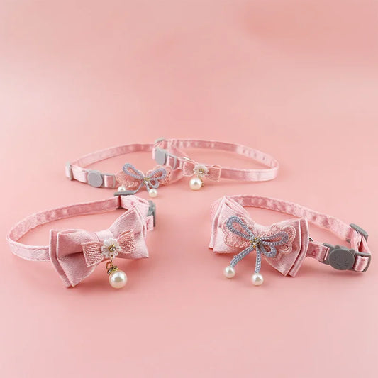 Cat Collar Pink Lace Bow Hanging Bead Cat - MyPetDollar.com